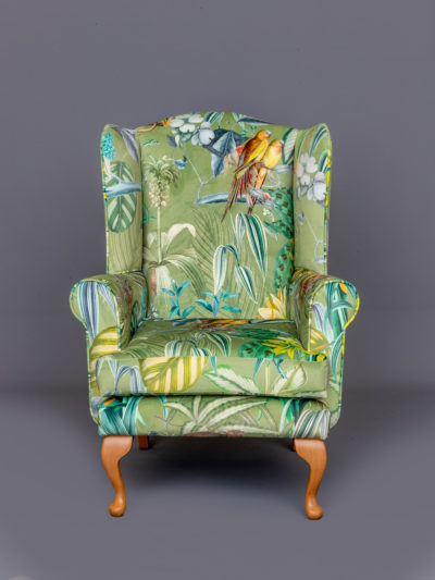 alexander chair in tropical palm green luxury velvet front view
