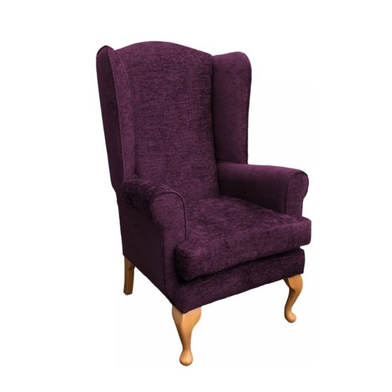 Alexander extra high back chair side view in aubergine